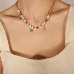 Freshwater Pearl & Natural Stone Pendant Necklace