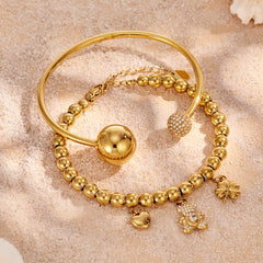 18K Gold-Plated Bear & Heart Charm Bangles