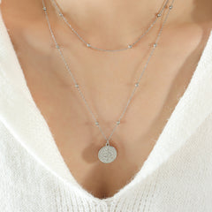 Layered Coin Pendant & Beaded Chain Necklace