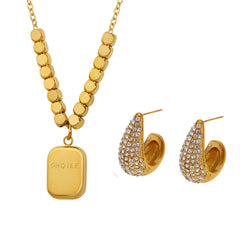 Sparkling Teardrop Earrings or Rectangle Pendant Necklace