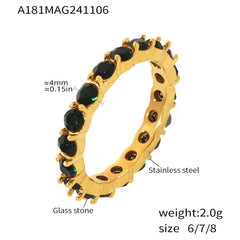 18K Gold-Plated Green Glass Stone Band Ring