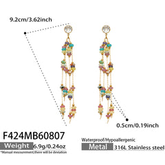 Natural Crystal Bead Chain Drop Earrings
