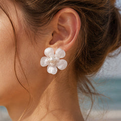 Resin Flower Pearl-Look Statement Earrings