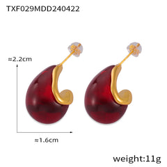 18K Gold-Plated Deep Red Enamel Earrings