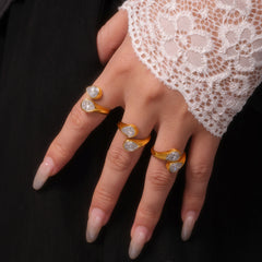 18K Gold-Plated Twin Teardrop Cubic Zirconia Ring