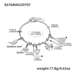 Cubic Zirconia Heart and Celestial Charm Bracelet