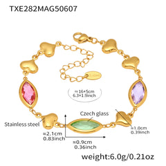 Gold-Tone Glass Accent Heart Link Bracelet