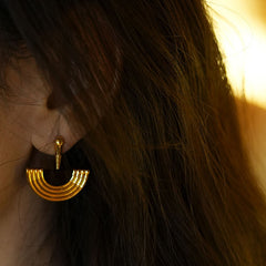Nadine Vintage-Inspired Black Agate Fan Stud Earrings