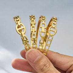 18K Gold-Plated Chain Detail Bangle Bracelet