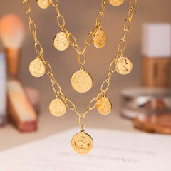 Portrait Coin Charm Chain Necklace