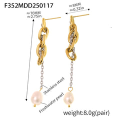 18K Gold-Plated Freshwater Pearl Chain Drop Earrings
