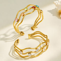 18K Gold-Plated Triple-Line Cubic Zirconia Cuff