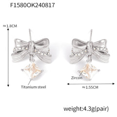Bow Glass-Stone & Cubic Zirconia Stud Earrings