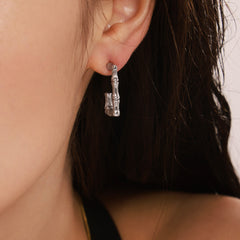 18K Gold-Plated Bamboo Rectangle C-Hoop Earrings