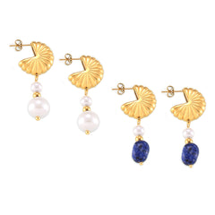 Shell Stud Pearl-Look or Stone Drop Earrings