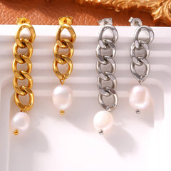 Freshwater Pearl Asymmetric Chain Earrings