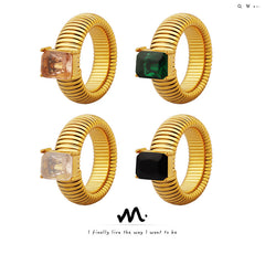 Ribbed Glass Stone Ring