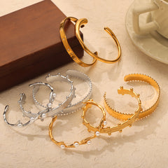 Textured Open Cuff Stainless Steel Bracelet