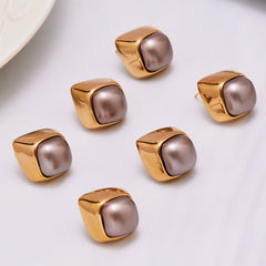 18K Gold-Plated Gray Resin Square Stud Earrings