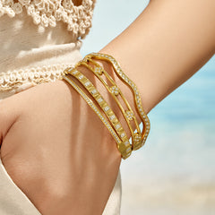 Gold-Tone Cubic Zirconia Wave Bangle Designs