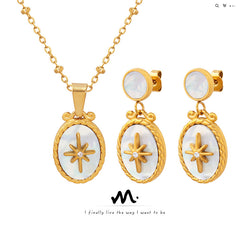 Starburst Oval Pendant Necklace and Earrings
