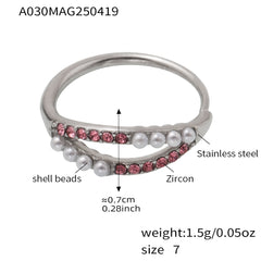 Pearl-Look Double Curve Sparkling Ring