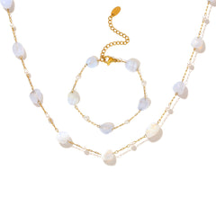Natural Stone and Faux Pearl Necklace or Bracelet