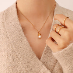 Gold-Tone Teardrop Faux Pearl Pendant Necklace
