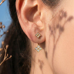 18K Gold-Plated Cubic Zirconia Flower Drop Earrings