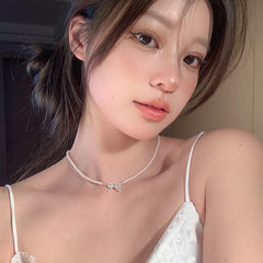 Nicolette Pearl Pavé Bow Necklace