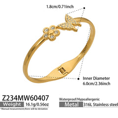 Cubic Zirconia Flower and Butterfly Cuff Bracelet
