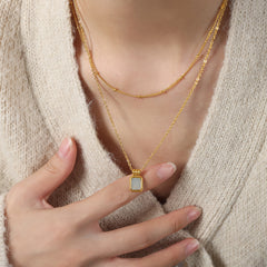 White Shell Square Pendant Layered Necklace