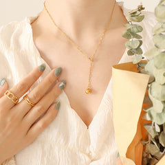 Round Bead Y Pendant Necklace