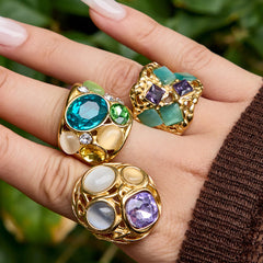 Colored Stone Openwork Statement Ring