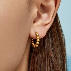 Gold-Tone Beaded Huggie Hoop Earrings