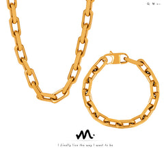 Chunky Rectangular Link Necklace and Bracelet