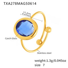 Oval Glass Accent Bead Open Ring