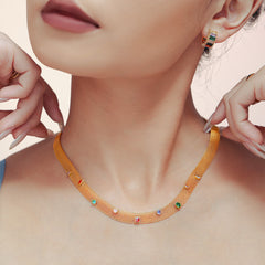 Colorful Cubic Zirconia Mesh Necklace & Bracelet