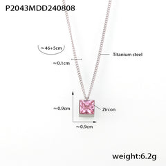 Pink Square Cubic Zirconia Pendant Necklace
