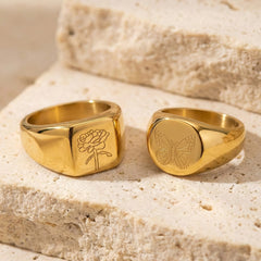 18K Gold-Plated Engraved Signet Ring