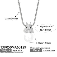 Squirrel Pearl-Look Pendant Necklace & Earrings