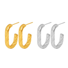18K Gold-Plated Textured Rectangular Hoop Earrings
