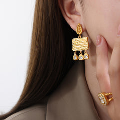 Gold-Tone Textured Rectangle Drop Earrings