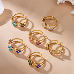18K Gold-Plated Color Cubic Zirconia Clover Ring