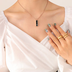 Black Acrylic Rectangle Tag Necklace