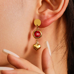 Gold-Tone Glass and Heart Drop Earrings