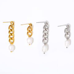 Freshwater Pearl Asymmetric Chain Earrings