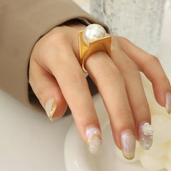 18K Gold-Plated Pearl-Look Sculptural Ring