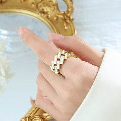 Geometric Enamel Openwork Ring