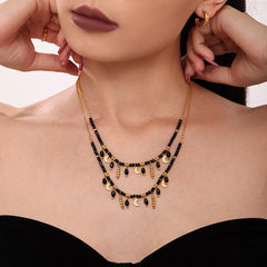 Black Crystal Moon Charm Necklace